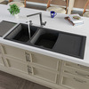 Alfi Brand Black 46" Dbl Bowl Granite Composite Kitchen Sink W/ Drainboard AB4620DI-BLA